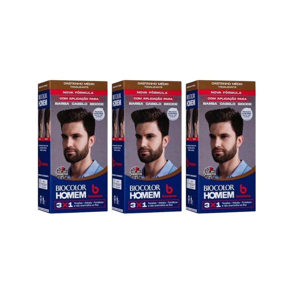 Coloraçao Biocolor Homem Bozzano Castanho Medio - Kit C/3Un