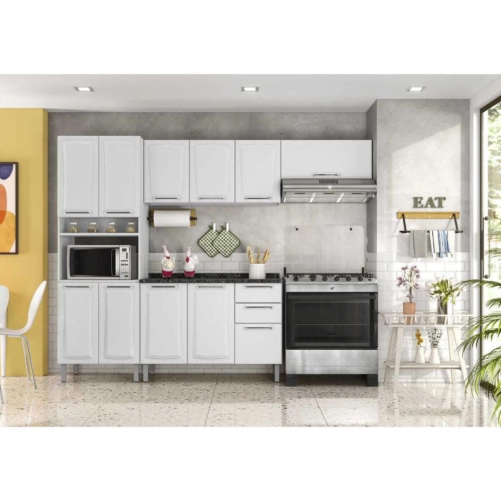 Cozinha Completa Branca em Aço 4 Peças Tarsila com Paneleiro