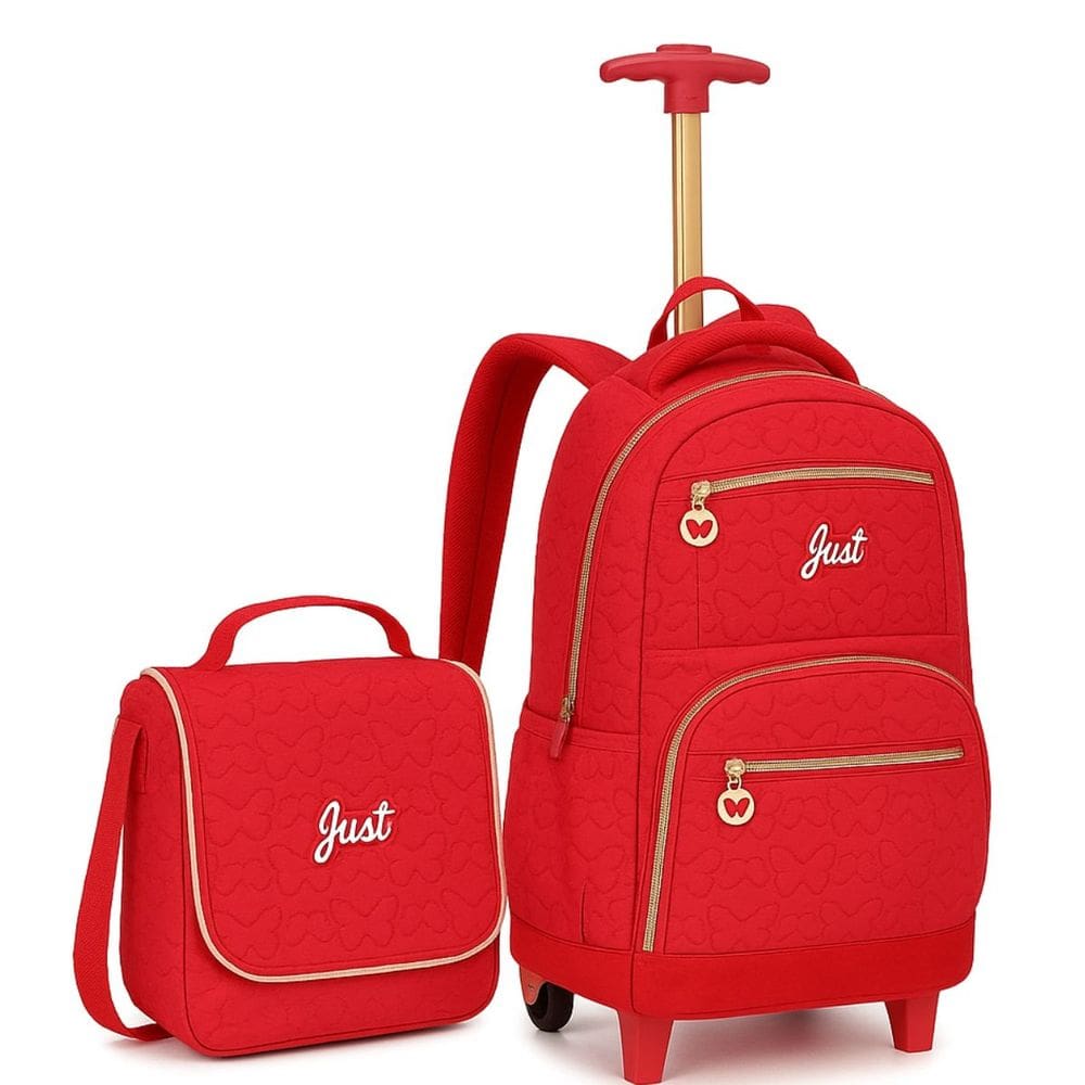 Kit Mochila Juvenil com Rodinhas e Alça Reforçada + Lancheira Escolar Feminina Matelasse - Borboletas - Just