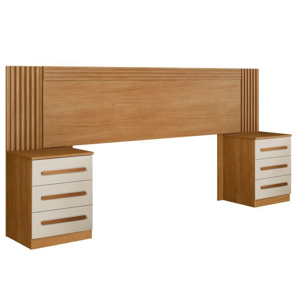 Cabeceira Casal/Queen Valência Com Mesas De Cabeceira Cinamomo Com Off White