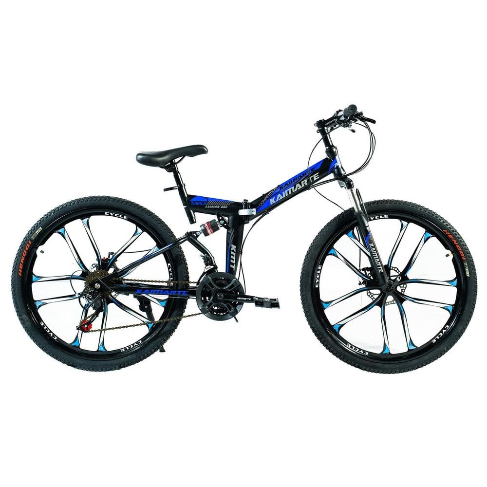 Bicicleta Aro 26 Freio Disco Bike Dobrável Azul Preto