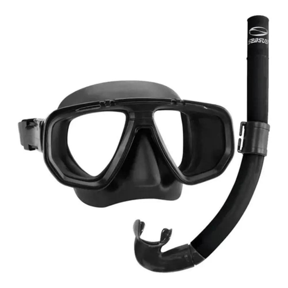 2X Kit Mergulho Dua Mascara Preta Snorkel Pesca Sub Seasub