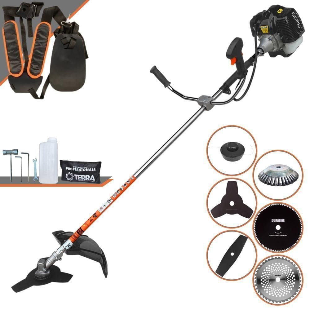 Roçadeira Profissional Terra Grh430 À Gasolina 43cc 1,7hp + Faca 2p Duraline + Faca 40d Duraline + Faca 80d Duraline +