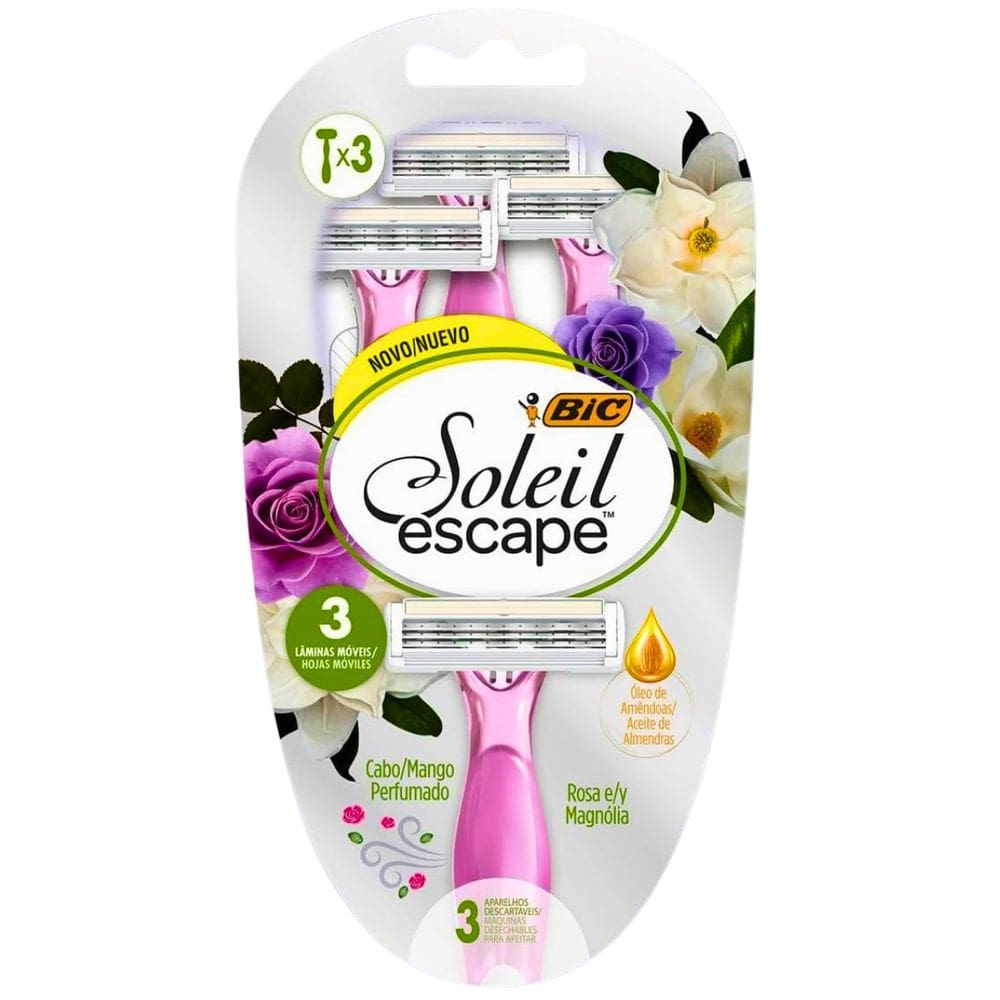 Aparelho De Depilar Rosas Soleil Escape com 3 Lâminas Bic