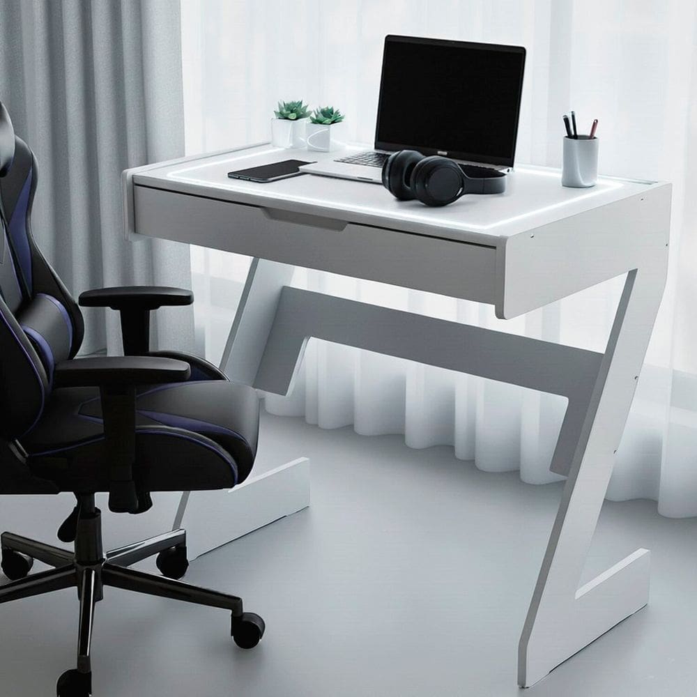 Escrivaninha para Escritório com Luz Neon Branco