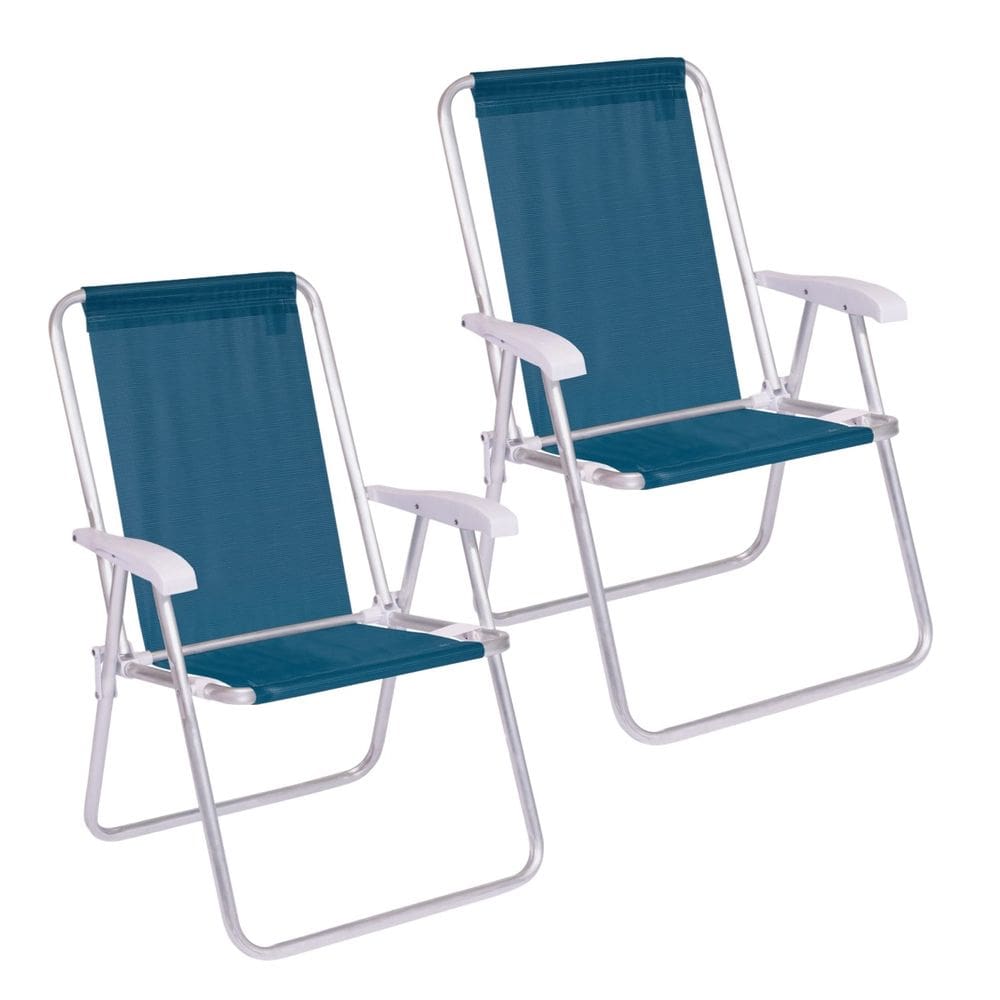 Kit 2 Cadeira Conforto Encosto Alto Alumínio Sannet Azul Marinho - 2182 Mor