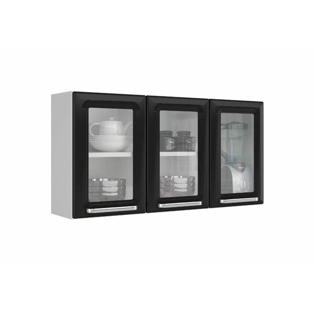 Armario Aéreo c/Vidro Cozinhas Itatiaia Luce - 3 Portas - Preto