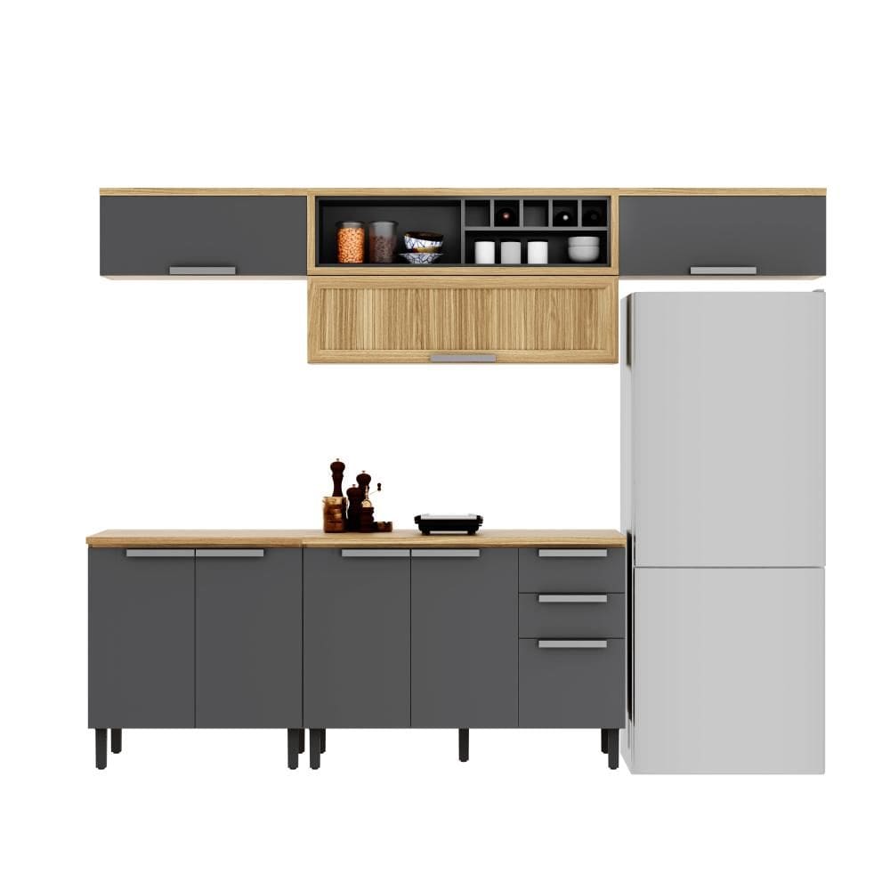 Armário de Cozinha Completa 280cm New Porto Grafite Madeira Itatiaia