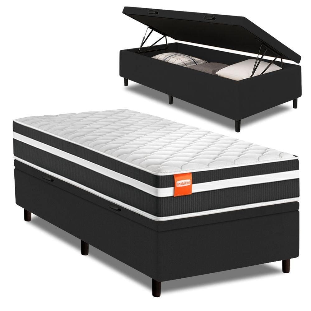 Cama Box Baú Solteiro Molas Ensacadas Bali 88x188x63cm Preto