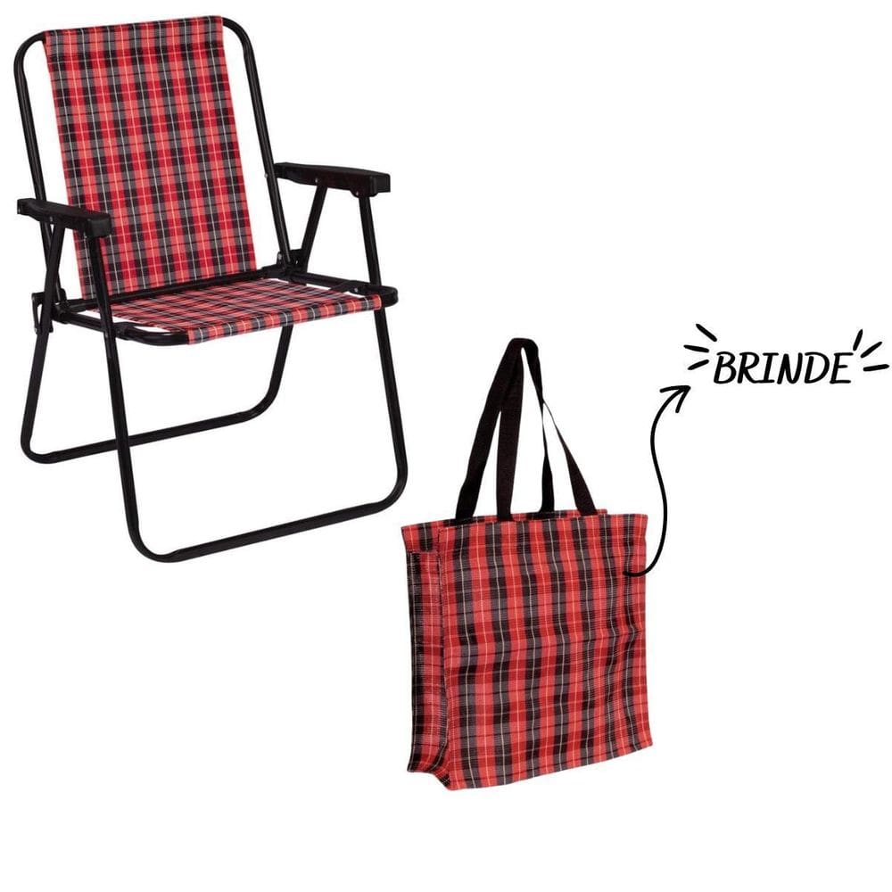 Cadeira De Praia Alta Xadrez Vermelho Carmin Mor +