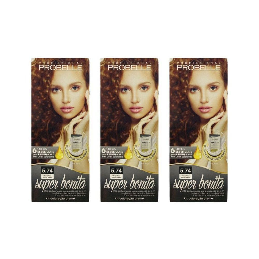 Coloraçao Probelle Super Bonita 5.74 Chocolate Acobreado-3Un