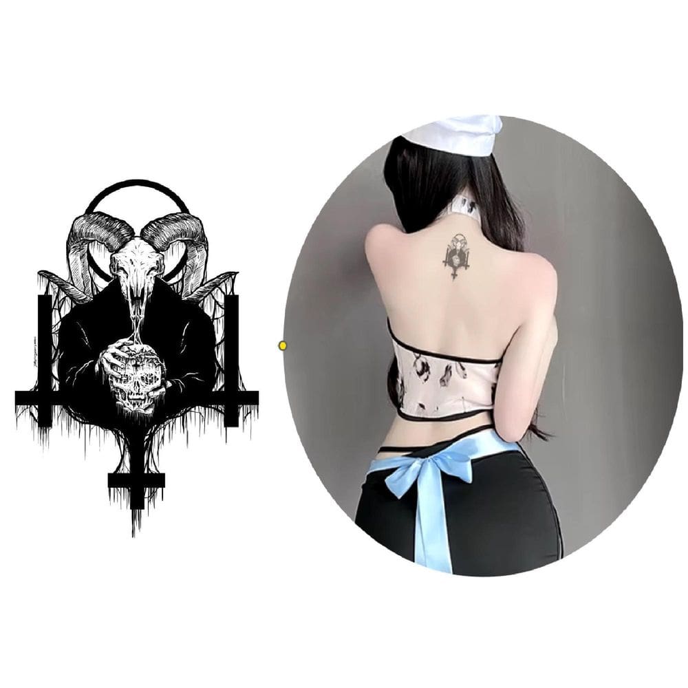 Tatoo Temporária Diabólica Cruz Invertida Chifres Halloween