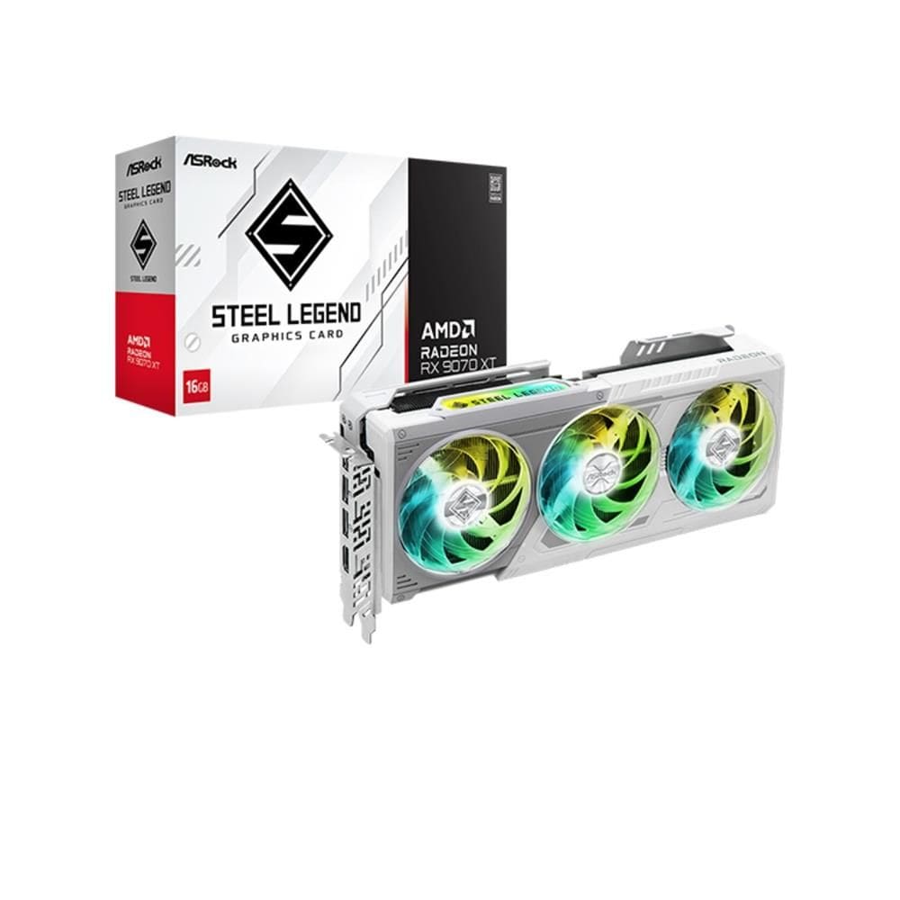 Placa de Vídeo ASRock Radeon RX 9070 XT Steel Legend, 16GB, 256-Bits, PCI Express 5.0, LEDs ARGB, Branco