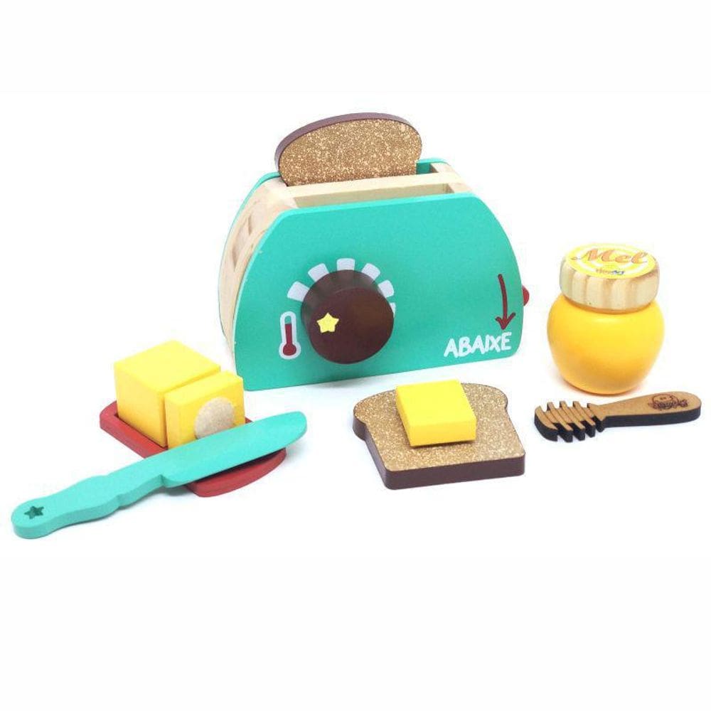 Kit Torradeira De Madeira - Comidinha De Brinquedo - 8 Peças
