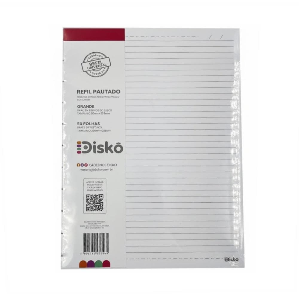 Refil Pautado Disko Branca C/50 Fls G 290X210Cm Rf21C062