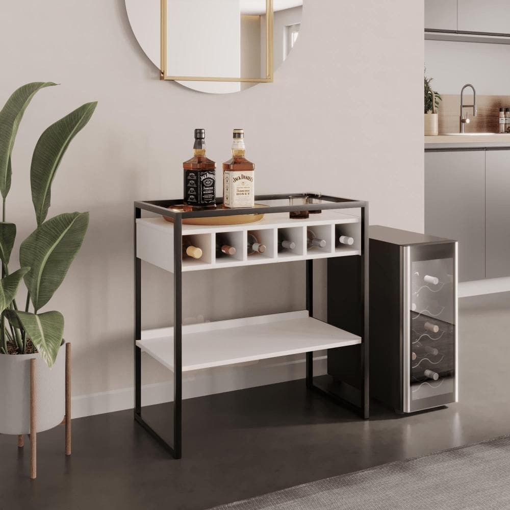 Aparador Adega Barcelona Branco com Prateleira e Nichos para Vinhos - Pleno