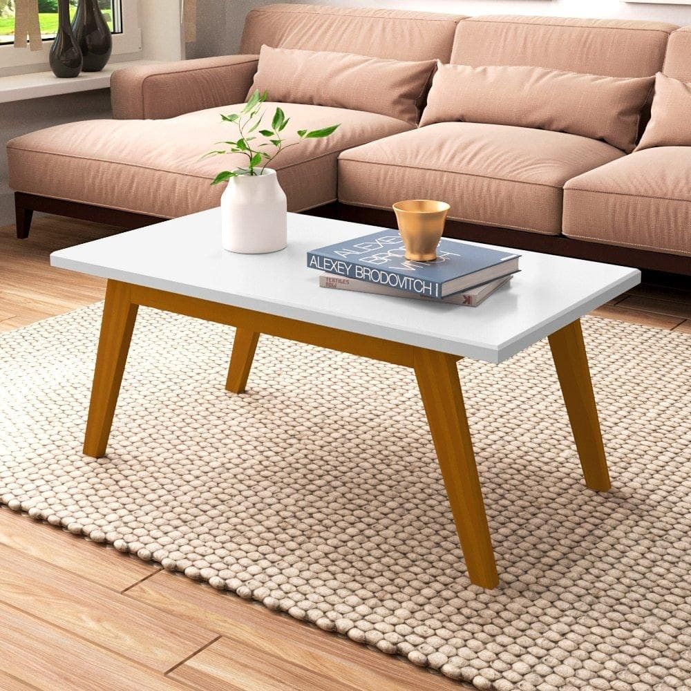 Mesa de Centro com Pés em Madeira Prism Branco Acetinado - Patrimar