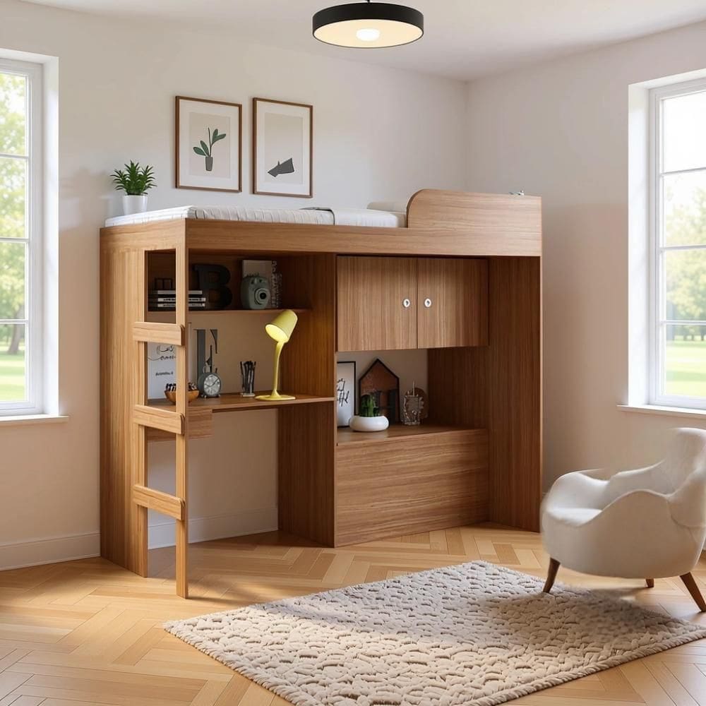 Cama Alta Multifuncional Com Baú E Escrivaninha Lion