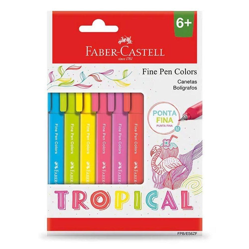 Caneta Fine Pen Colors Tropical Fpbes6zf 6 Cores - Faber Castell