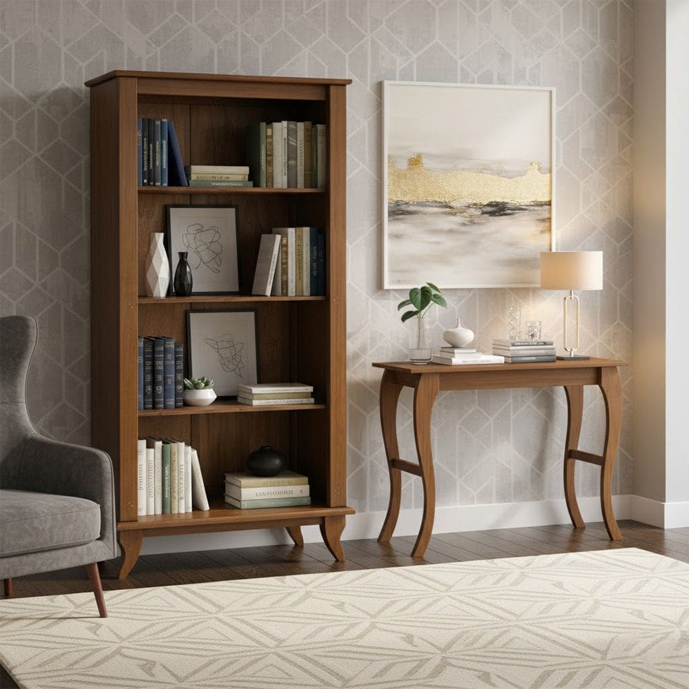 Kit Aparador Buffet com Cristaleira Luiz Xv Clássica em Madeira Castanho