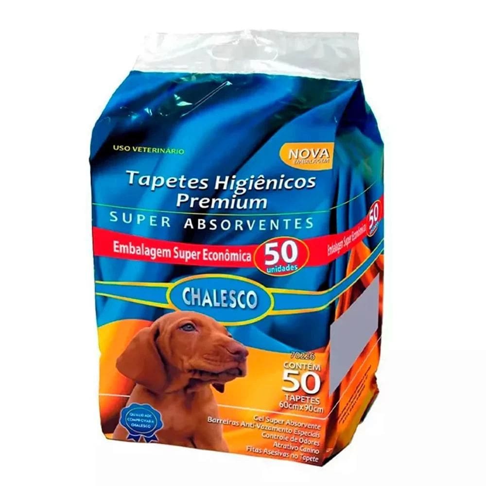 Tapete Higiênico Chalesco Premium Para Cães c/ 50 Unidades - 60x90cm - Alta Absorção - Pets - Tamanho Grande - Prático