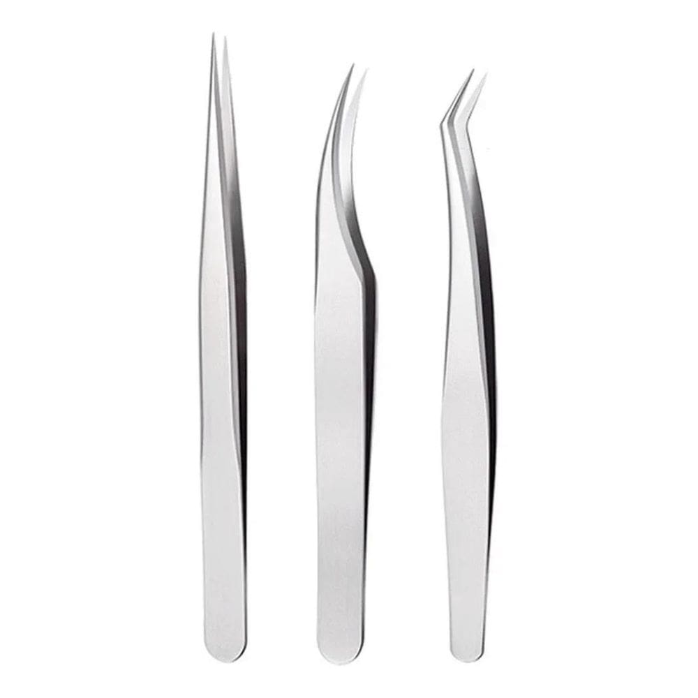 2X Kit Pinças Alongamento Cílios Ponta Curva Reta Volume Rus