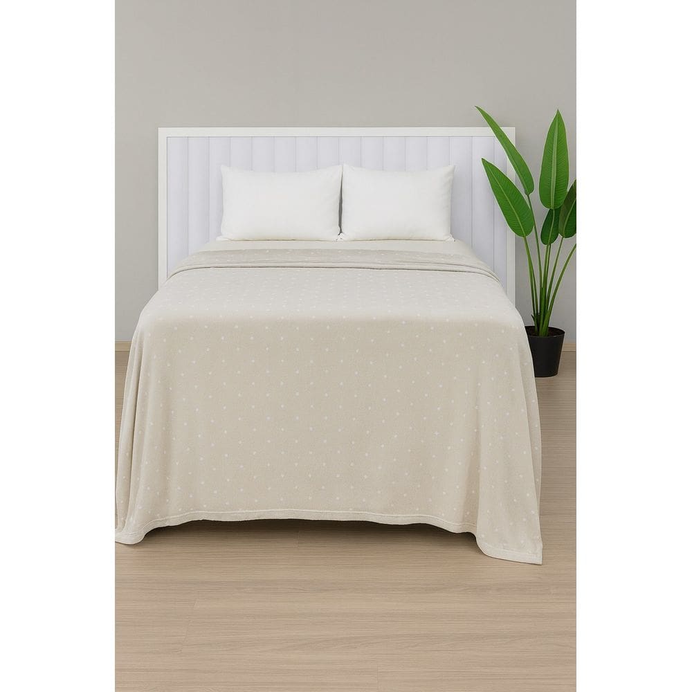 Manta De Microfibra Estampa Poá Habitat Queen  - Poá Bege