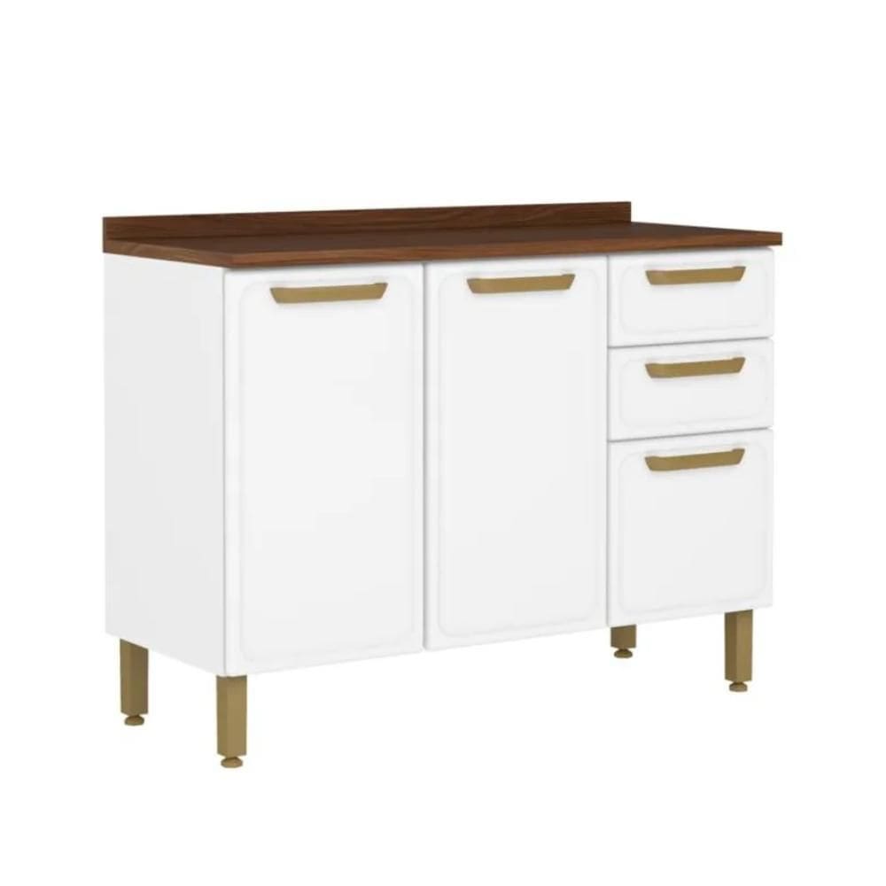 Balcão de Aço com Tampo 3 Portas 2 Gavetas Bella Branco - Bertolini