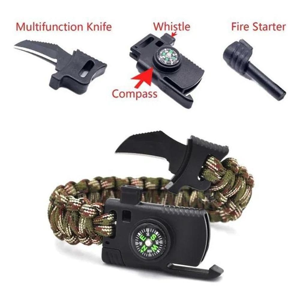 2X Pulseira Sobrevivência Faca ,Bussula, Apito ,