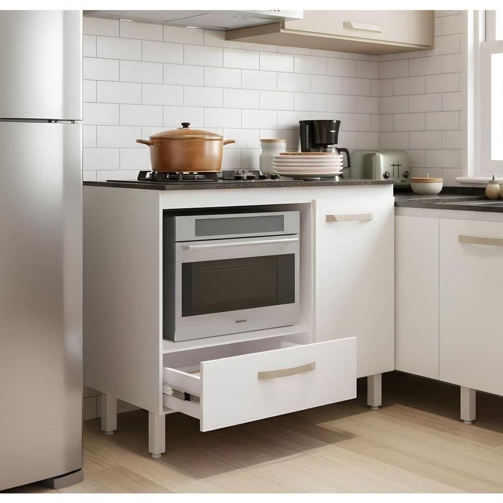 Balcão Para Forno E Cooktop 4 5 Bocas Cozinha Com Gaveta - Branco