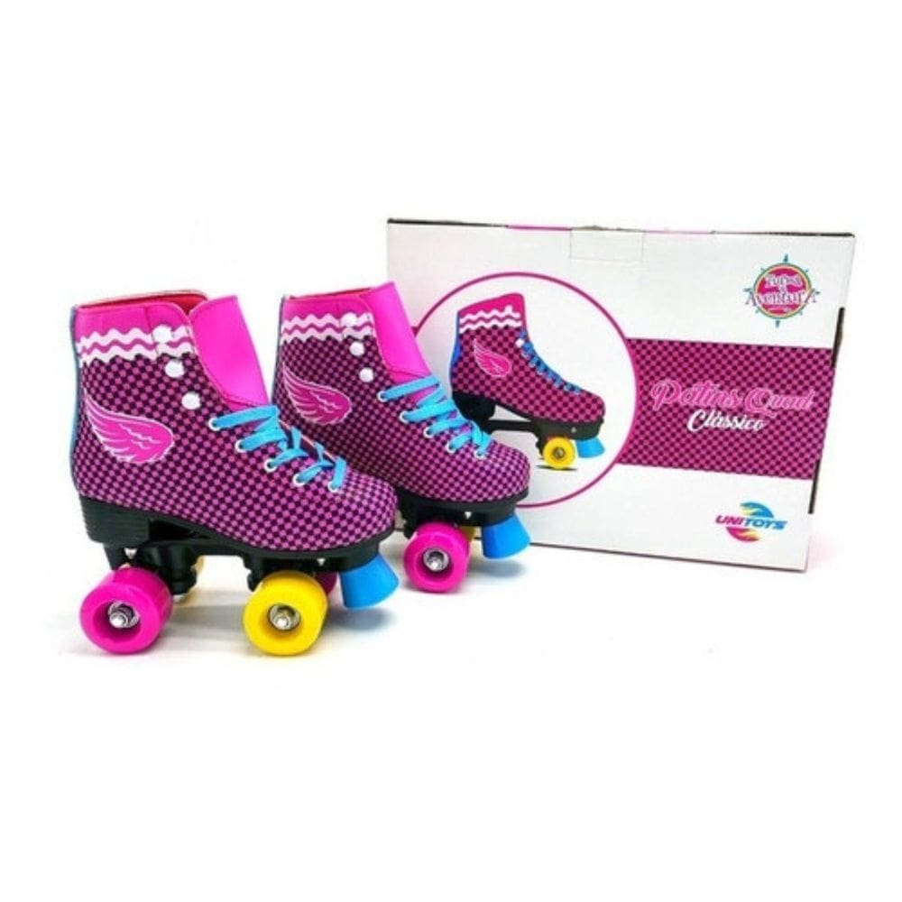 Patins Quad Clássico Rosa Xadrez 34/36/38 Unitoys 1589 - 38