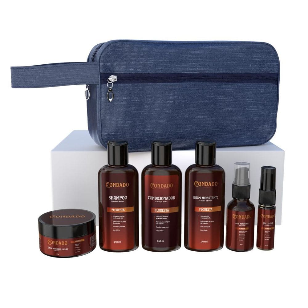 Kit Oceano Shampoo Óleo Barba Balm Necessaire Azul Presente