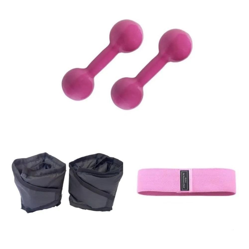 2X Halter Emborrachado 1Kg + Tornozeleira 1Kg + Theraband Co