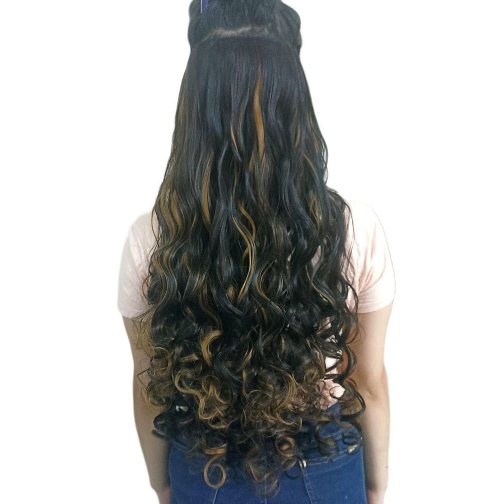 Alongamento Aplique Tic Tac Ondulado Preto Com Luzes 60Cm