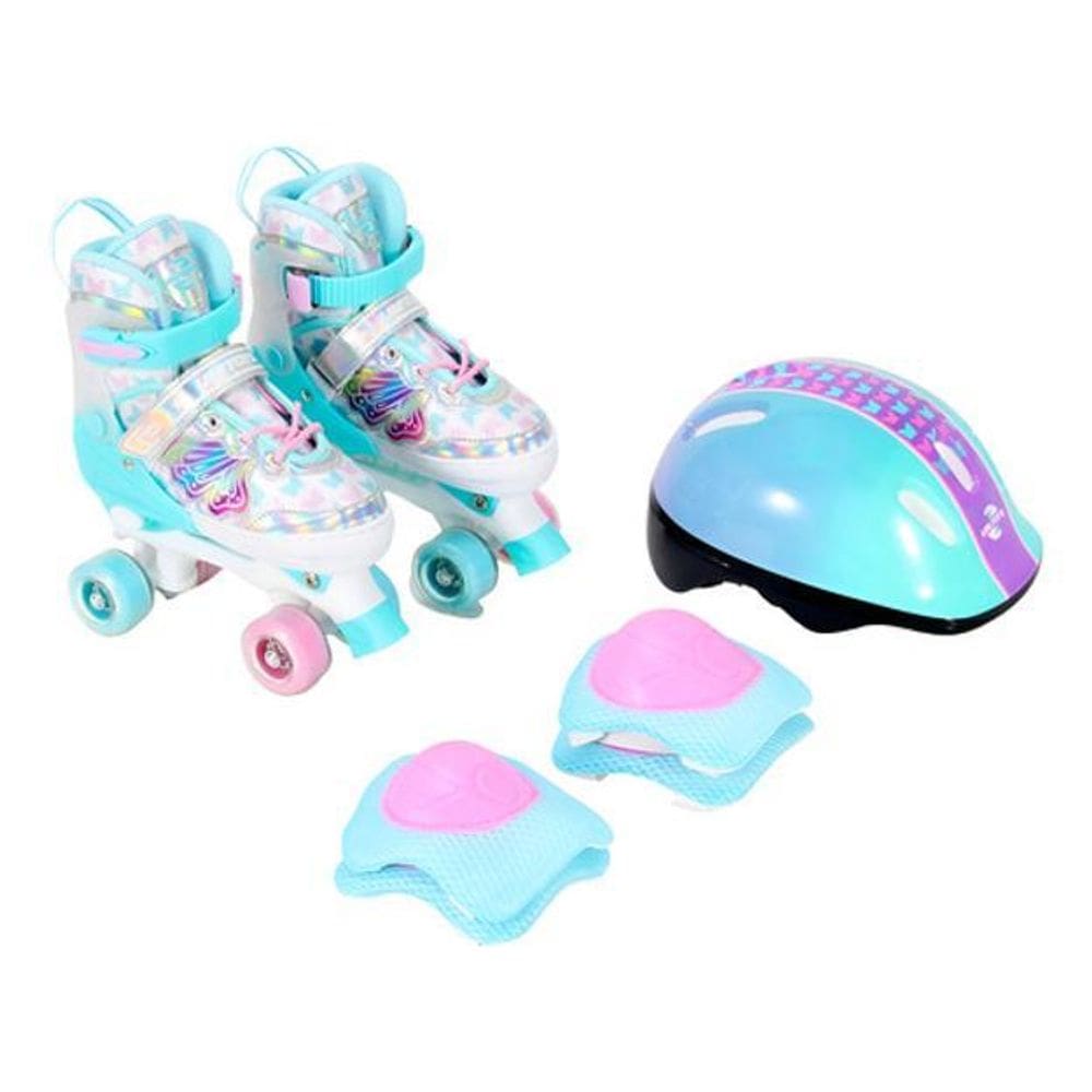 Patins Quad Ajustável Borboleta Com Kit De Proteção 34 -37