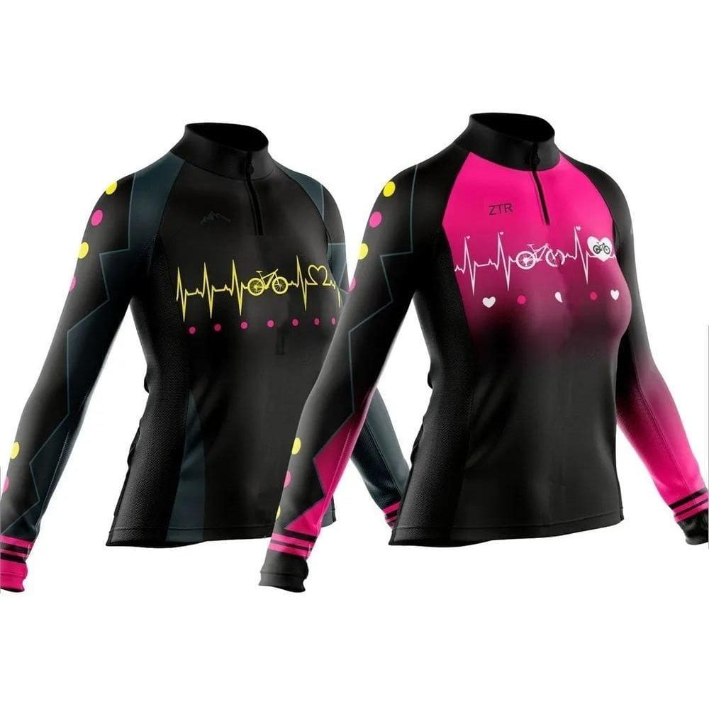 Camisa Ciclismo Camiseta Ciclista Feminina Manga Longa Rosa