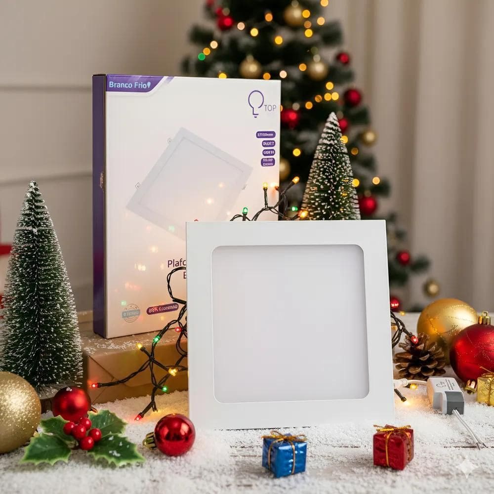 Painel 12W Plafon Led Quadrado Embutir 17X17 Branco Frio