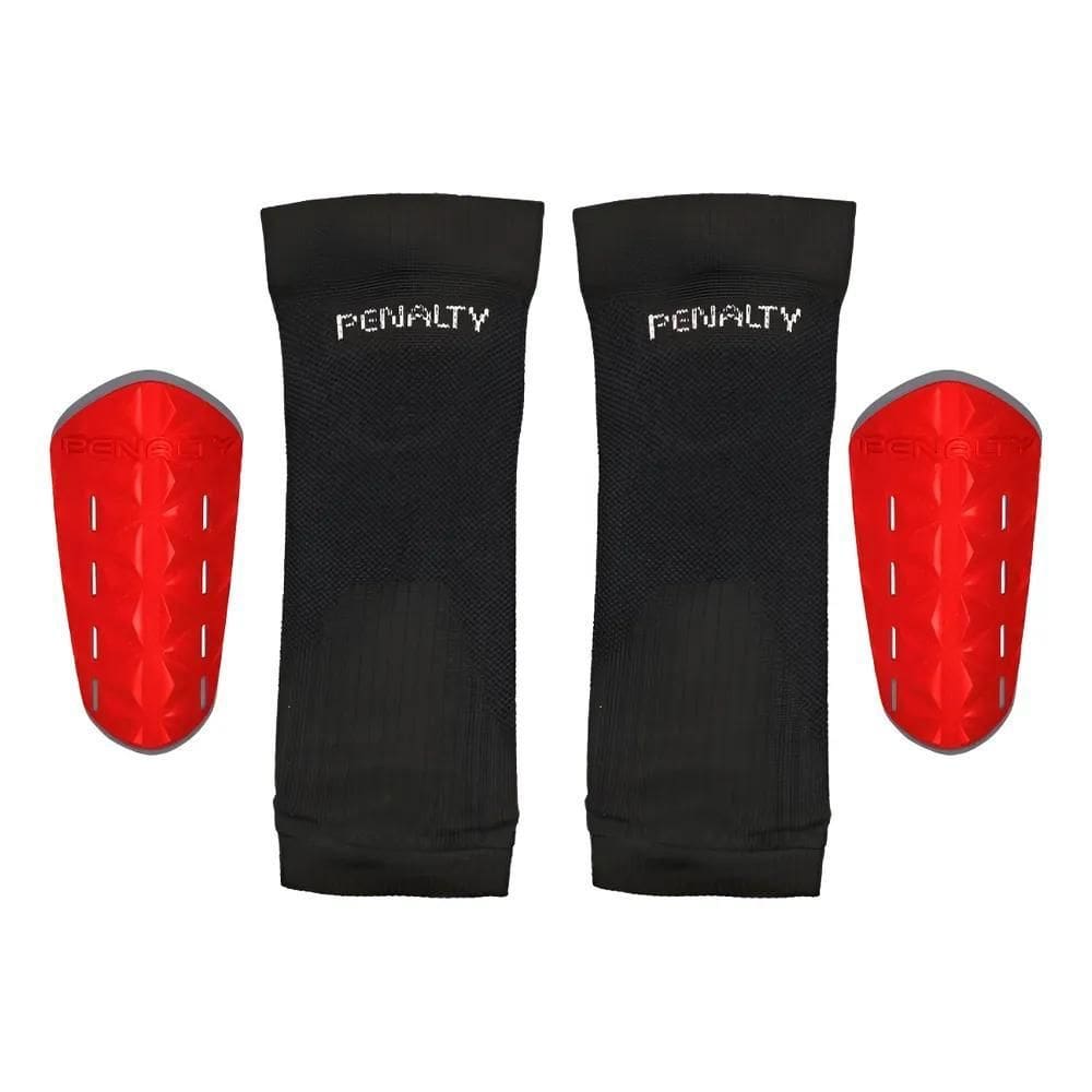 Kit Caneleira Futebol + Porta Caneleira Adulto Pena Vermelho