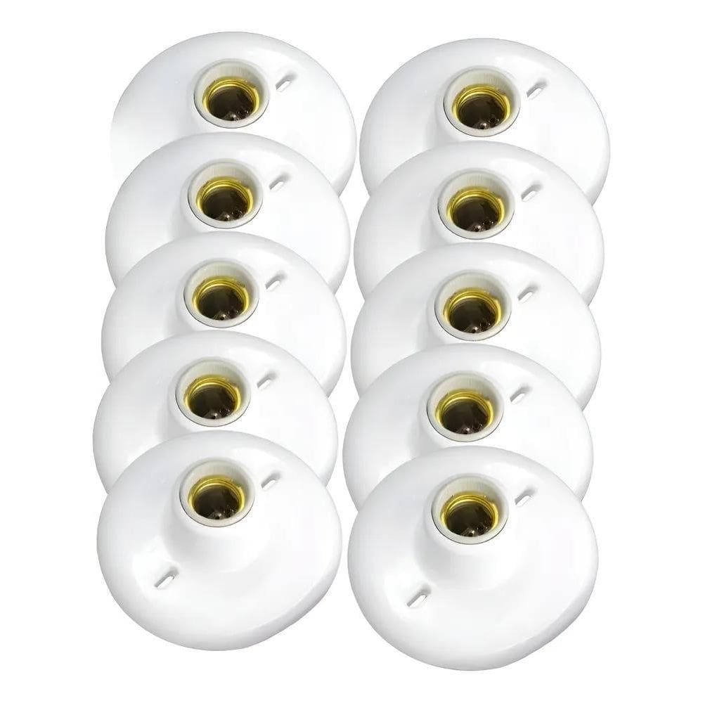Kit 10 Plafon Plástico Com Soquete De Porcelana E27 De Louça