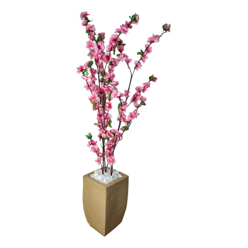 Flores Arranjo Arificial Cerejeira Pessegueiro Ros Vaso Bege