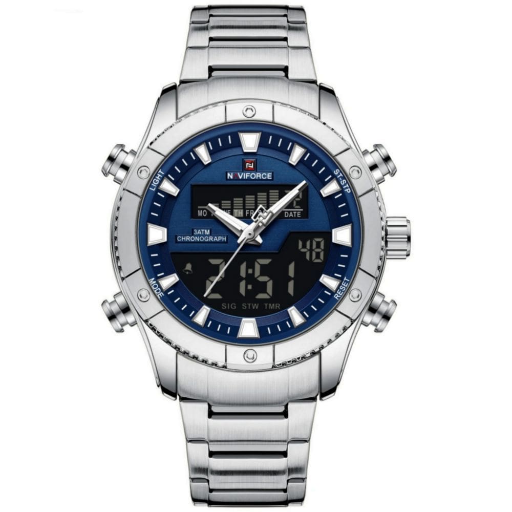 Relógio de quartzo eletrônico luminoso à prova dágua pulseira aço inoxidável