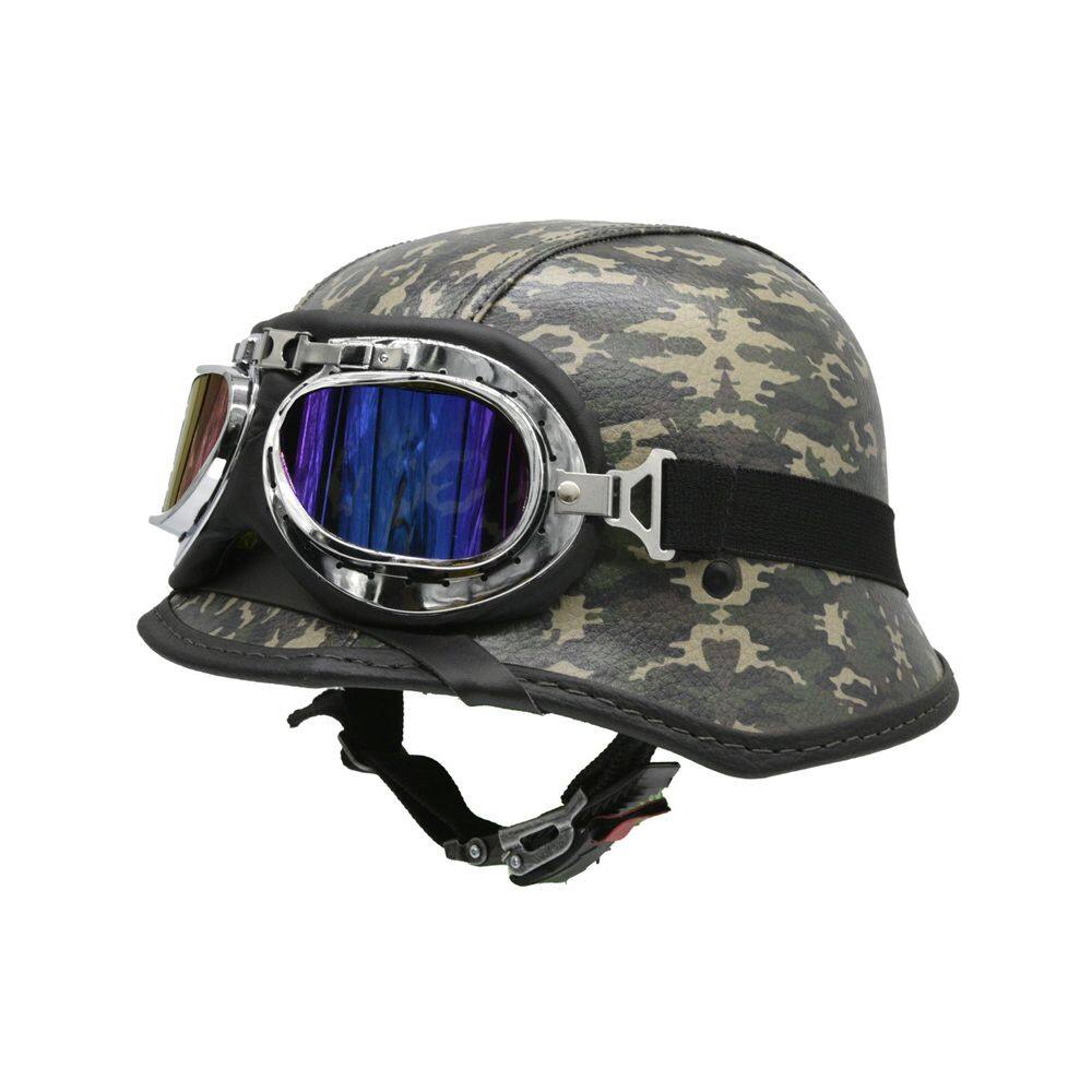 Capacete Br101 Alemão Camuflado Verde E Marrom Oculos Azul P
