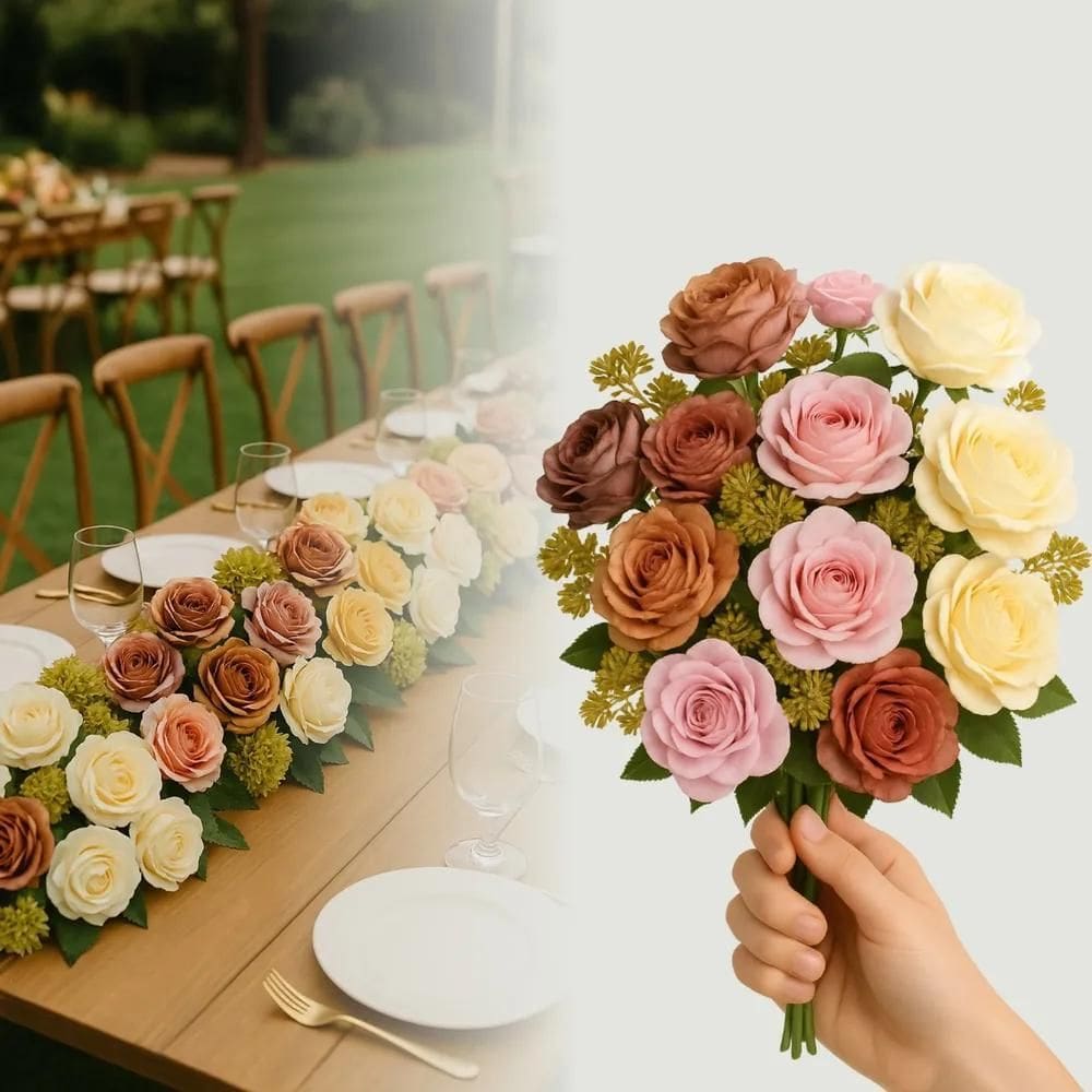 Buque De Rosas Artificiais 7 Flores Decoração Vermelho