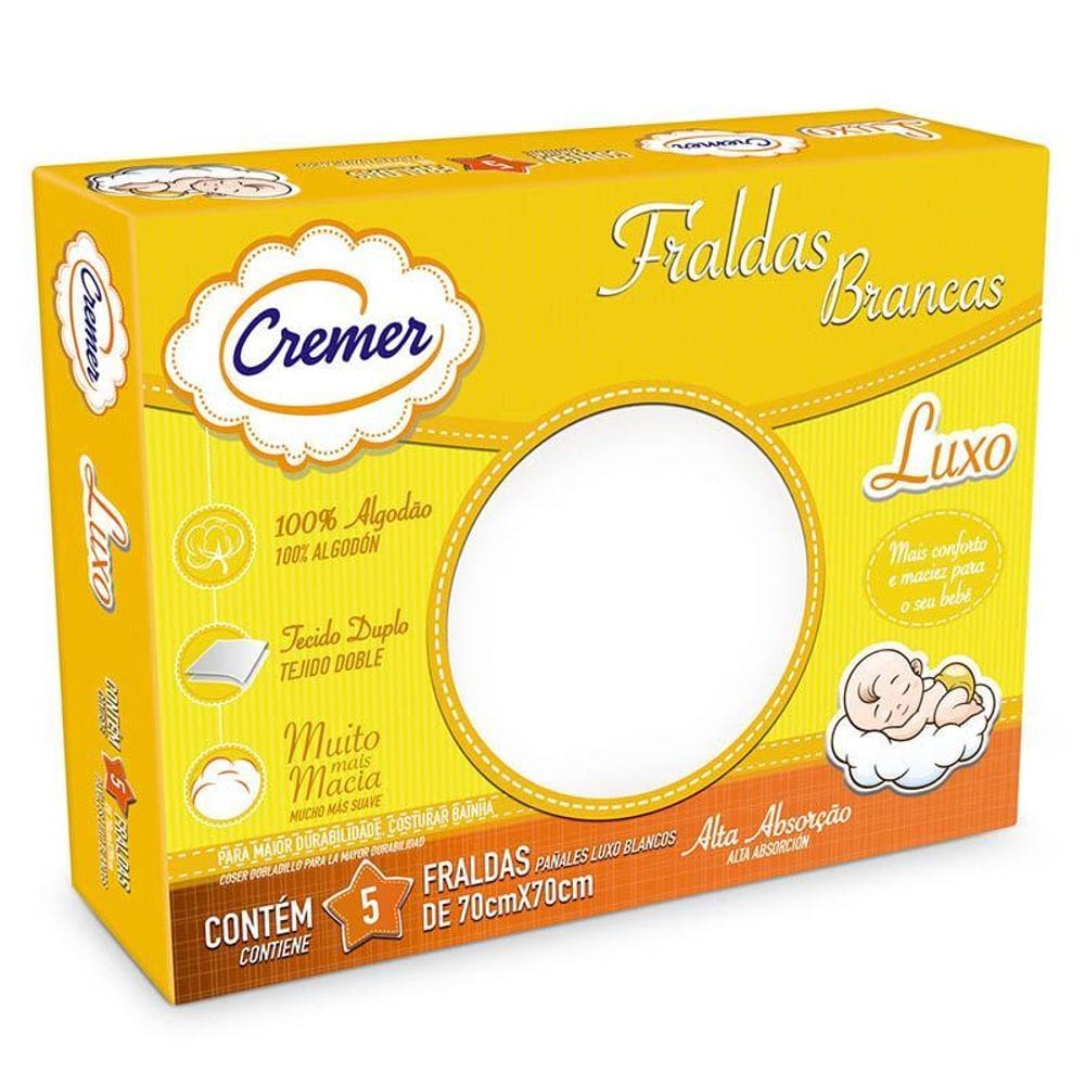 Fralda De Pano Cremer Luxo Branca C/5 Fraldas