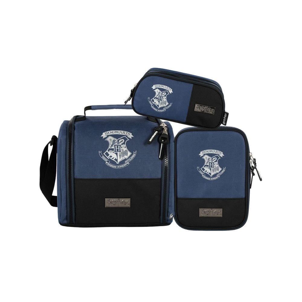 Kit Harry Potter Lancheira + Estojo Box + Estojo Triplo Az
