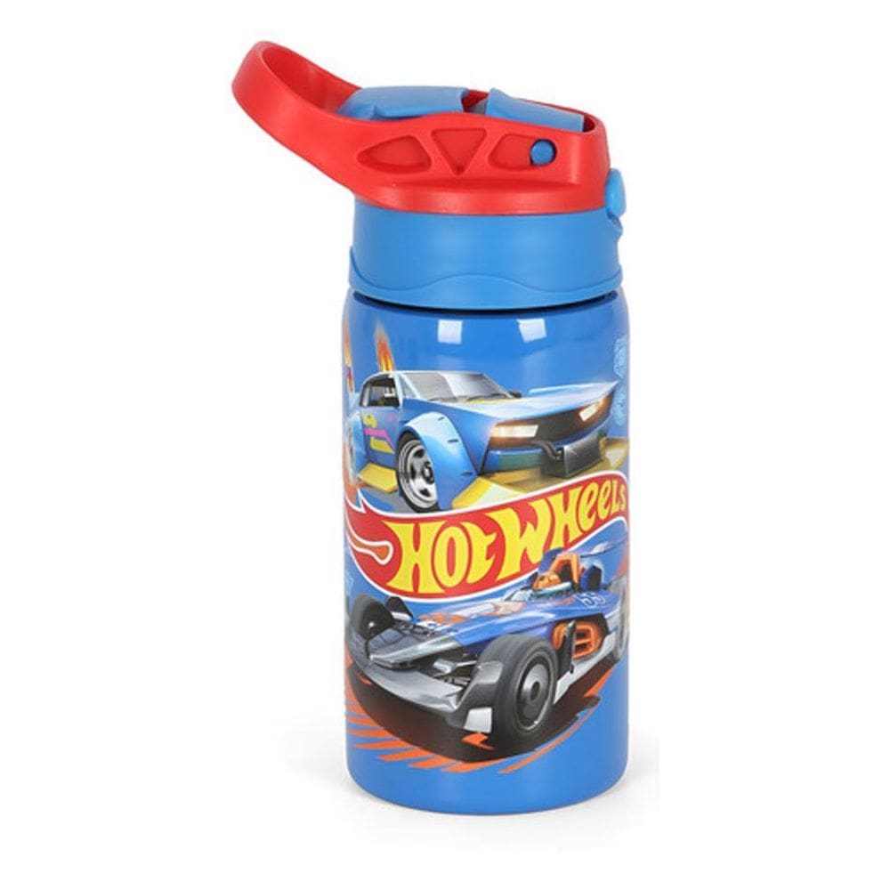Garrafa Infantil Meninos Hot Wheels Aço Inox 500Ml Com Alça
