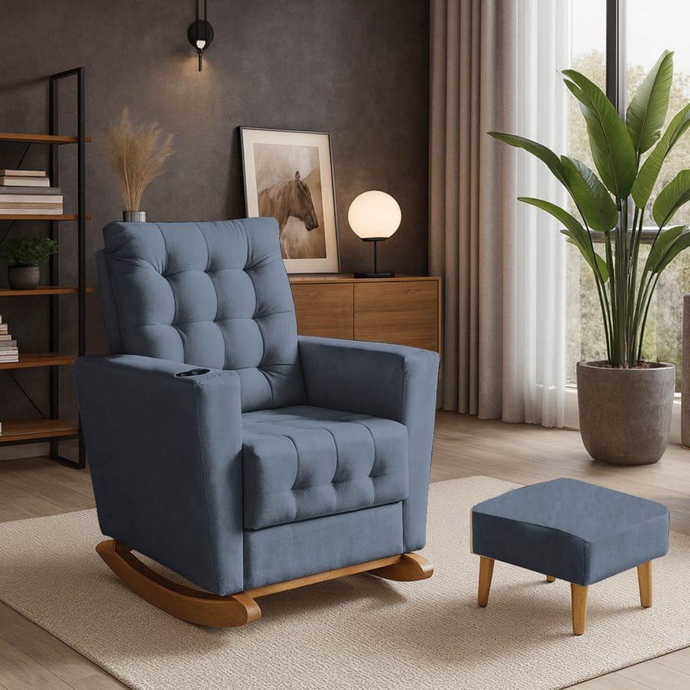 Poltrona Duna Amamentação Balanço e Puff Grafite