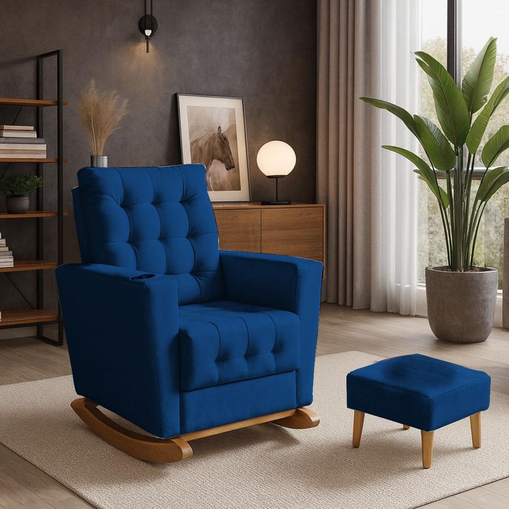 Poltrona Duna Amamentação Balanço e Puff Marinho