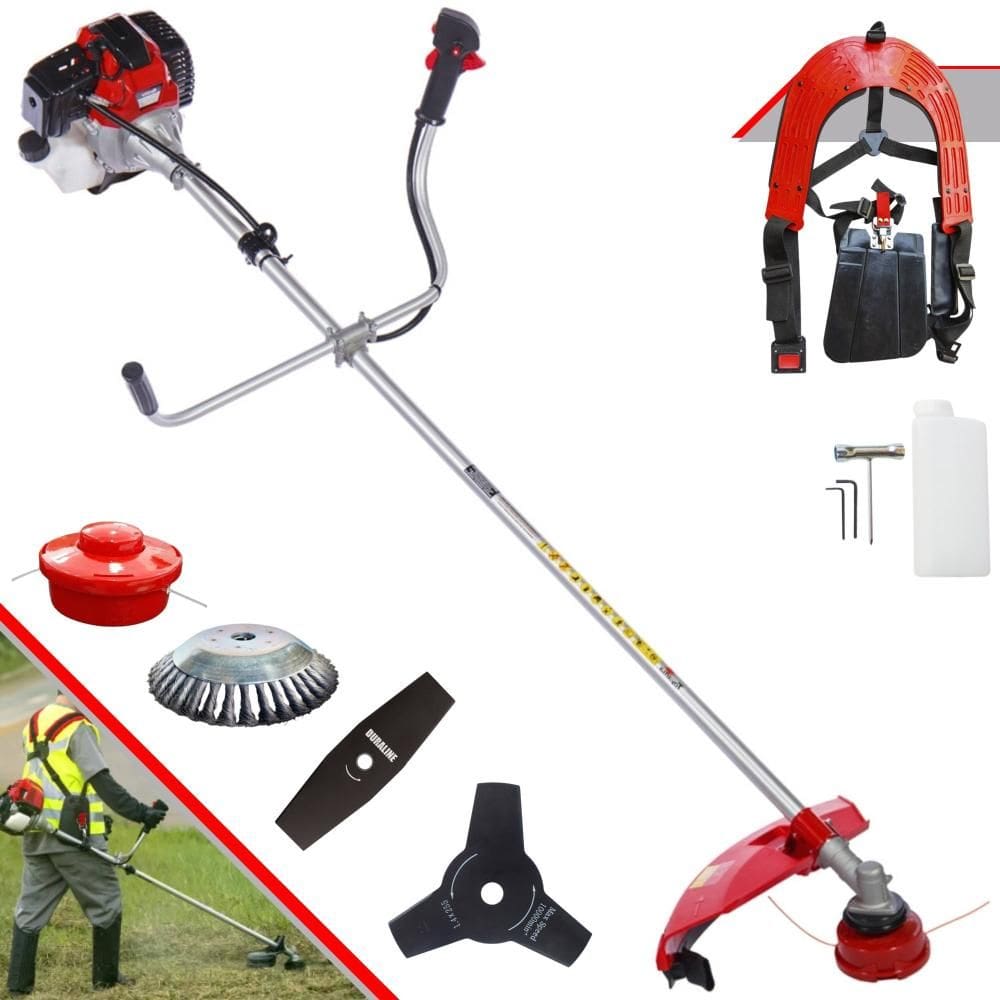 Podador de Grama Completo Toyama RT43L À Gasolina 2T 43cc 1,7HP 4 Opções de Corte Com Faca 2 Pontas, Faca 3 Pontas, Escova de Aço e Carretel de Nylon