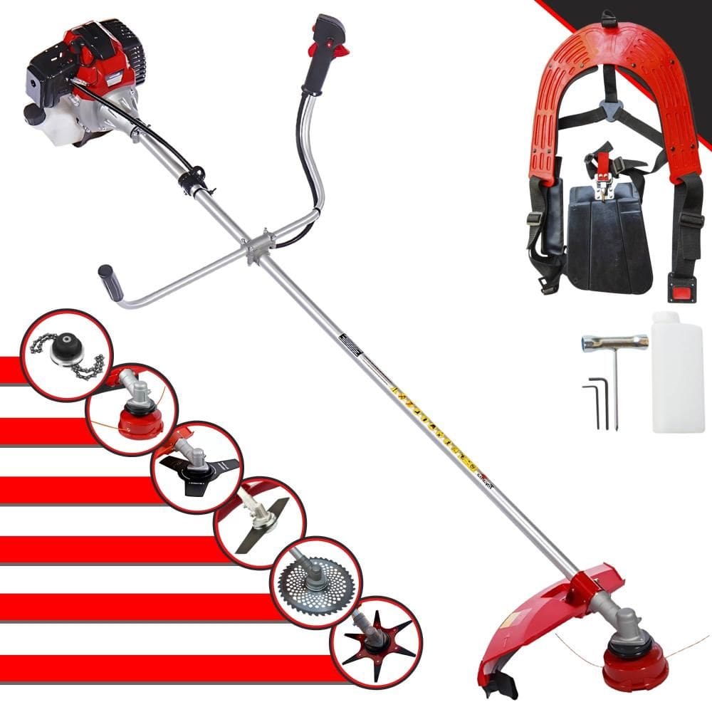 Roçadeira Toyama RT43L À Gasolina 1,7HP 43cc C/ Lâmina Facão + Lâmina 3 Pontas + Lâmina 6 Pontas + Disco 40 Dentes Vídea + Trimmer + Carretel de Nylon